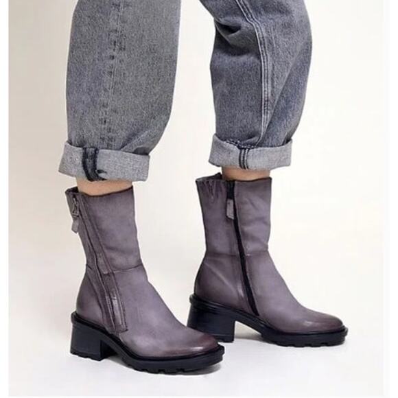 MIZ MOOZ Rocco Gray Concrete Combat Boot Size 37 6.5-7 Lug Sole Leather - Picture 1 of 14
